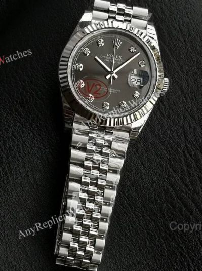 VS Factory Rolex Datejust 41mm 3235 Movement Black Face Diamond Markers SS Jubilee Band Watch